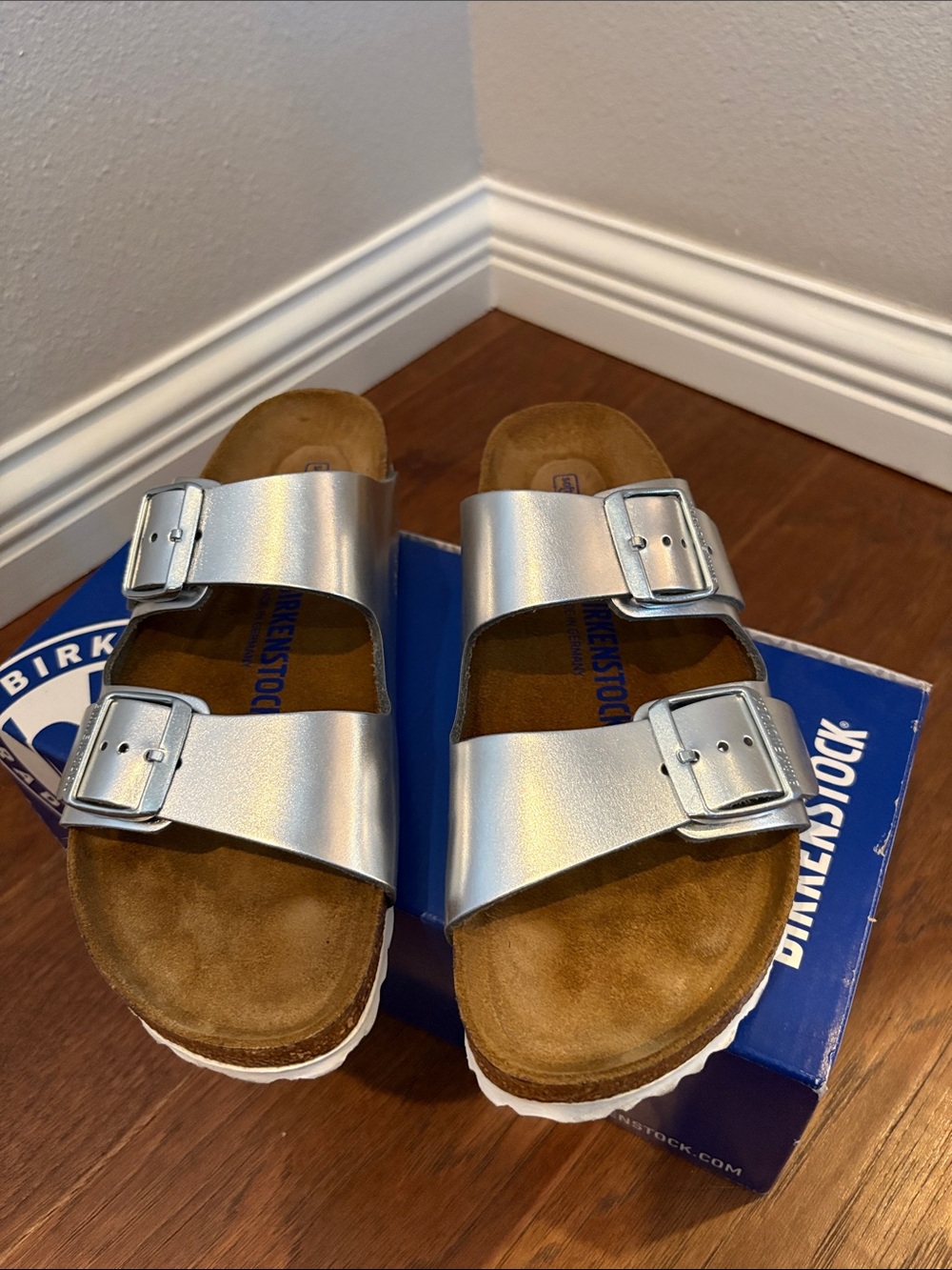 Birkenstock Silver Two-Strap Sandals